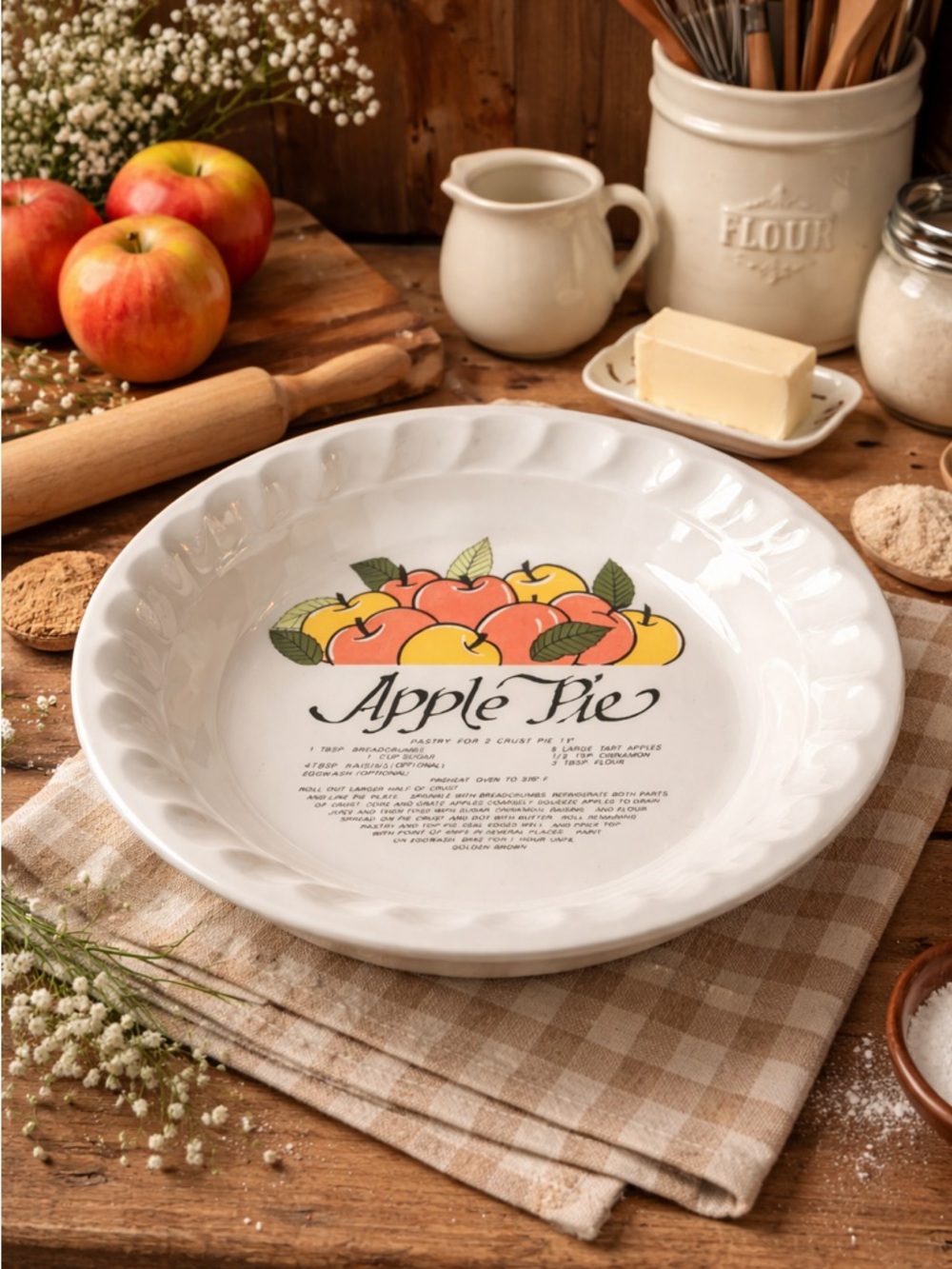 Vintage Apple Pie Baking Dish with Recipe